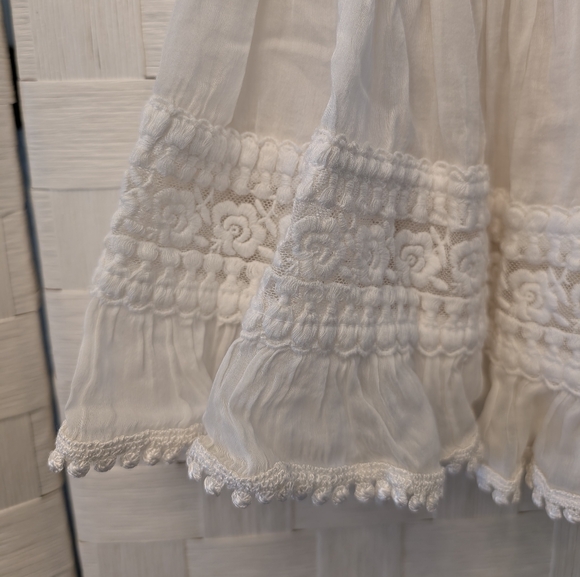St. Tropez Cream Smocked Tiered Skirt with Embroidered Trim - Picture 2 of 10